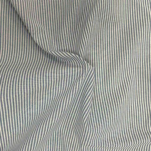 Tissu Polycoton Rayures Blanches tissées sur fond Bleu jean