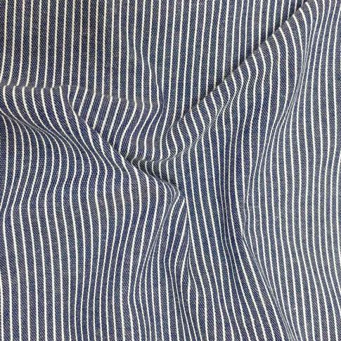Tissu Polycoton Rayures Blanches tissées sur fond Bleu marine