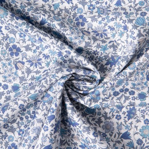 Tissu Liberty of London Library Edit II Bleu sur fond Blanc