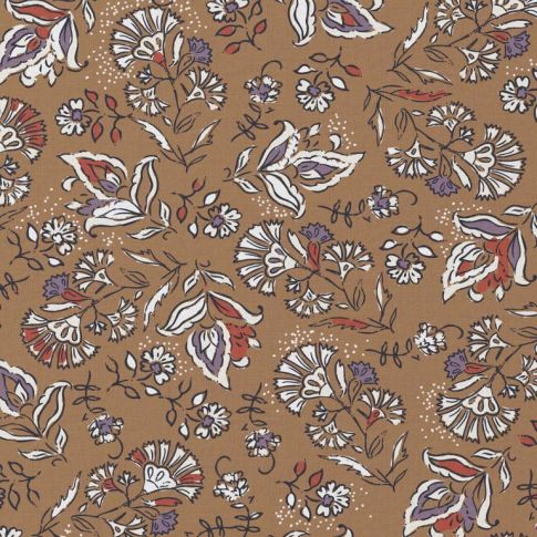 Tissu Coton imprimé Arty Semara sur fond Noisette