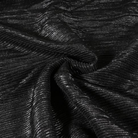 Tissu Plissé Shinny pailleté argenté sur fond Noir