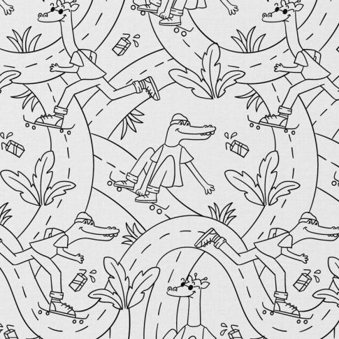 Tissu Coton à colorier Arty Skate sur fond Blanc