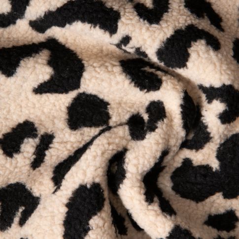Tissu Bouclettes imprimé Léopard sur fond Ecru