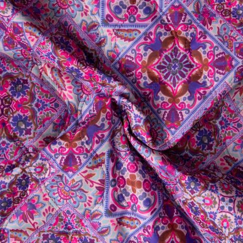 Tissu Matelassé réversible Amaya patchwork sur fond Bleu
