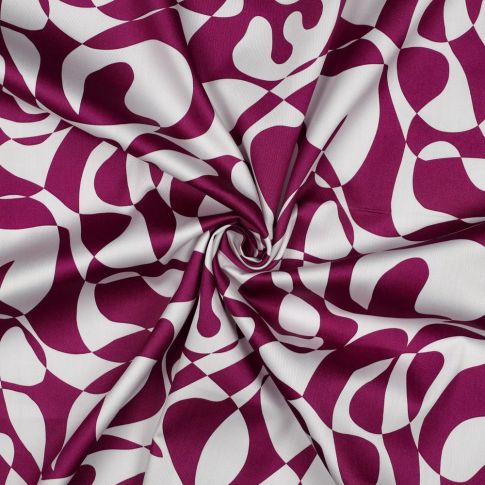 Tissu Coton satiné Iris motif abstrait Violet sur fond Blanc cassé