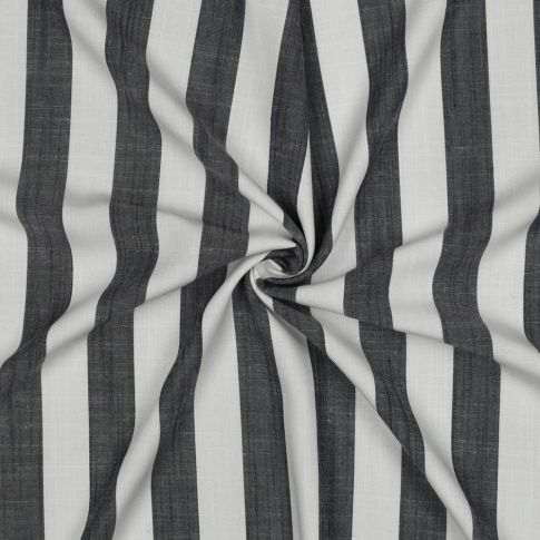 Tissu Viscose fil teint Suzanne grandes rayures Bleu marine sur fond Blanc cassé