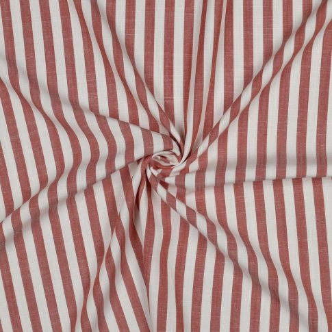 Tissu Viscose fil teint Suzanne petites rayures Orange sur fond Blanc cassé