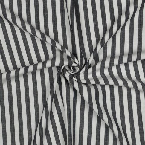 Tissu Viscose fil teint Suzanne petites rayures Bleu marine sur fond Blanc cassé