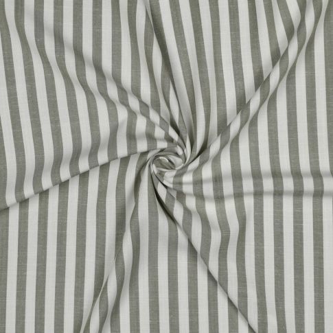 Tissu Viscose fil teint Suzanne petites rayures Vert sur fond Blanc cassé