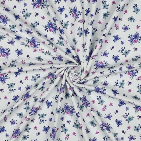 Tissu Jersey Coton imprimé Fleuris Naia sur fond Blanc