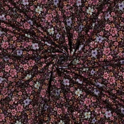 Tissu Jersey Coton imprimé Fleuris Goia sur fond Noir