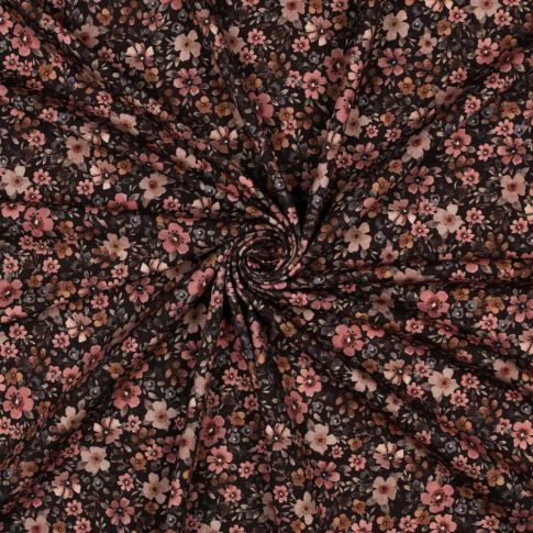 Tissu Jersey Coton imprimé Fleuris Adria sur fond Noir