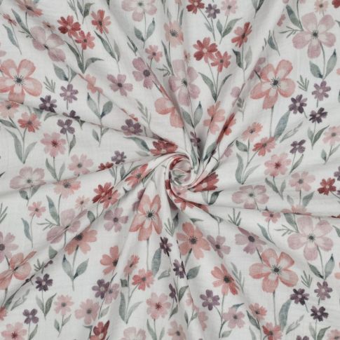 Tissu Coton imprimé Fleurs Mirena sur fond Blanc