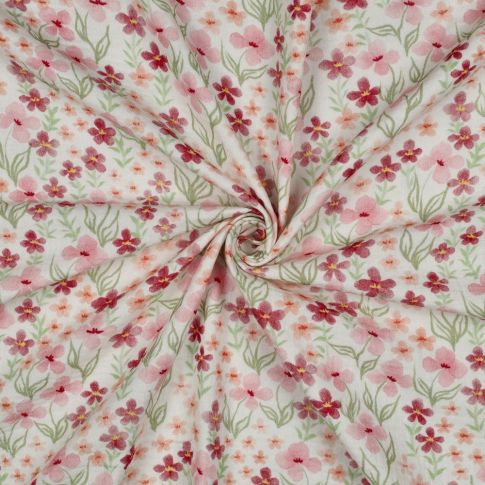 Tissu Coton imprimé Fleuris Jolivia sur fond Blanc