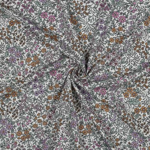 Tissu Viscose Ecovero Fleuris Liorine sur fond Blanc