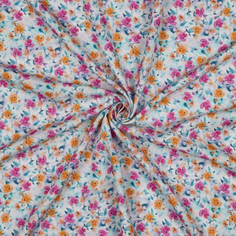 Tissu Viscose Ecovero Fleuris Azélya sur fond Blanc