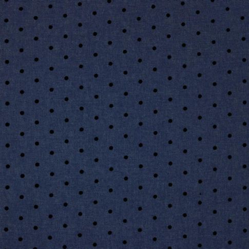 Tissu Chambray Coton imprimé Carolina sur fond Bleu denim