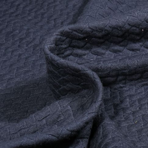 Tissu Sweat matelassé léger Coeurs 3D sur fond Bleu marine