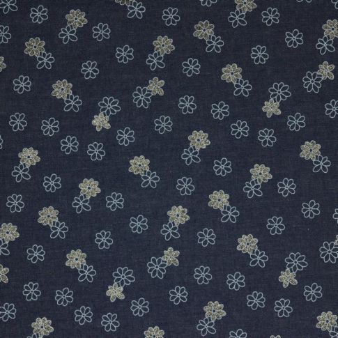 Tissu Chambray Coton imprimé Catalina sur fond Bleu foncé