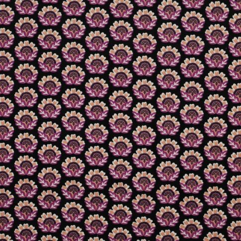 Tissu Velours milleraies Poppy Fleurs mia Noir sur fond Bleu marine