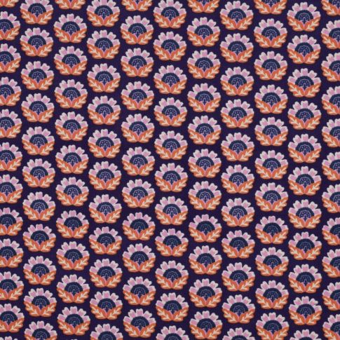 Tissu Velours milleraies Poppy Fleurs mia sur fond Violet