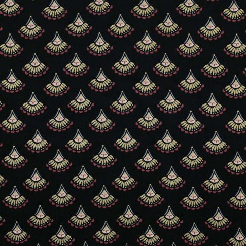 Tissu Velours milleraies Éventail brillant doré sur fond Noir
