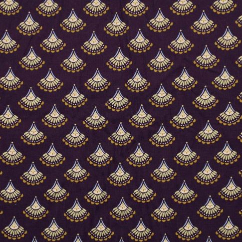 Tissu Velours milleraies Éventail brillant doré sur fond Violet