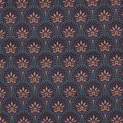 Tissu Coton enduit Art déco sur fond Bleu foncé
