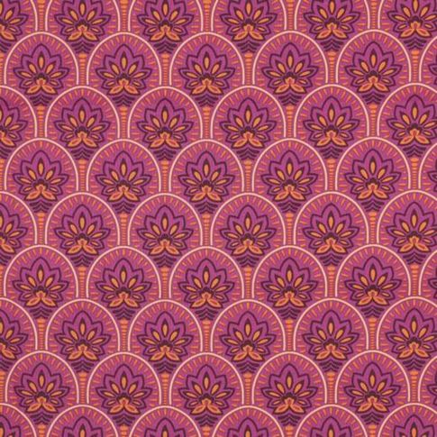 Tissu Coton enduit Art déco sur fond Rose