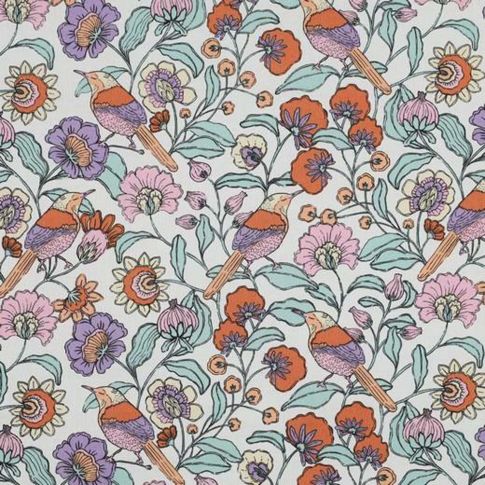 Tissu Coton enduit Fleuris Lua sur fond Blanc