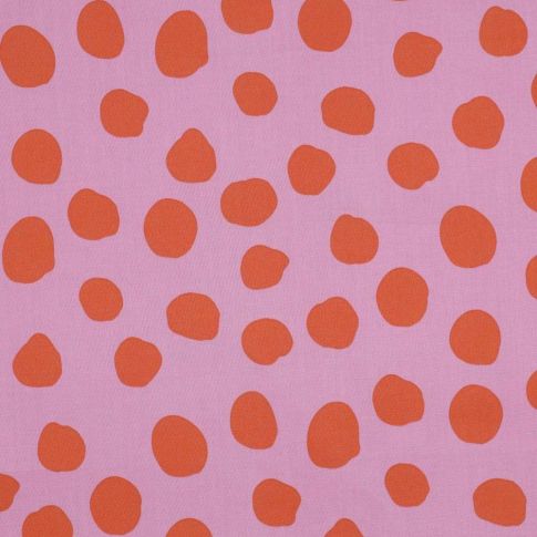Tissu Coton enduit Pois orange sur fond Rose