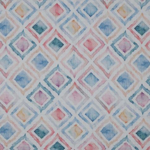 Tissu Double gaze Losanges décolorés bleues sur fond Blanc