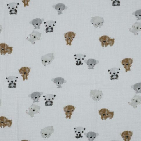 Tissu Double gaze Petits oursons sur fond Blanc
