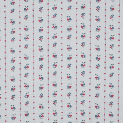 Tissu Double gaze Fleuris rayé sur fond Blanc