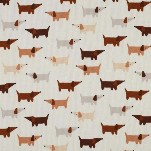Tissu Jersey Bord Côte Dog sur fond Ecru