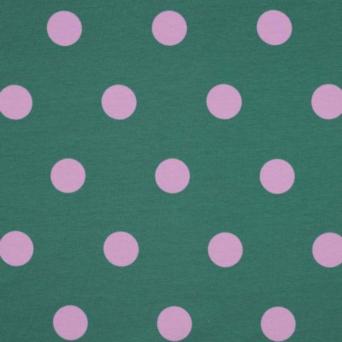 Tissu Jersey Coton Pois 32 mm sur fond Vert émeraude