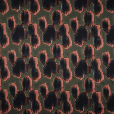 Tissu Satin de Coton imprimé Tâches sur fond Vert kaki