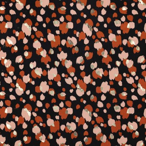 Tissu Viscose Pois destructurés dorés sur fond Noir