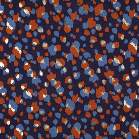 Tissu Viscose Pois destructurés dorés sur fond Bleu marine