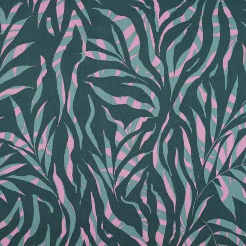 Tissu Coton Satin Tropical sur fond Vert émeraude