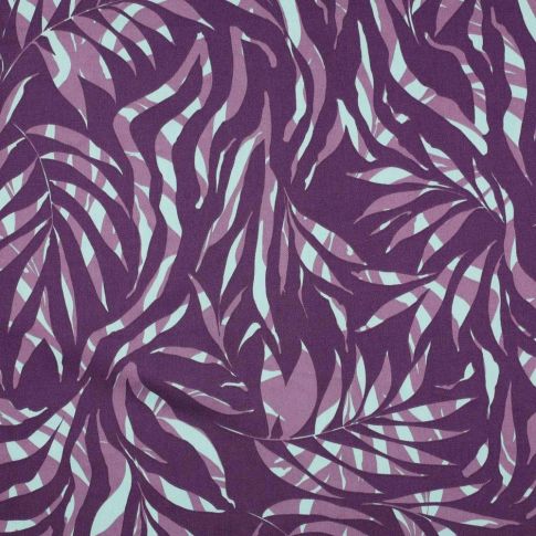 Tissu Coton Satin Tropical sur fond Violet
