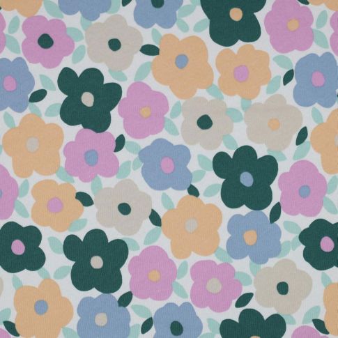 Tissu Sweat envers molleton Poppy Fleurs sur fond Blanc