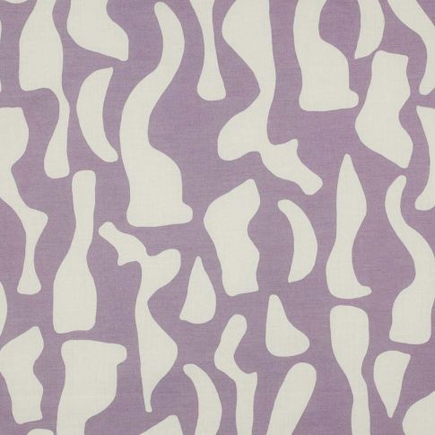 Tissu Voile de Coton imprimé Abstrais blancs sur fond Lilas