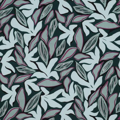 Tissu Viscose Lia feuilles menthe sur fond Vert sapin