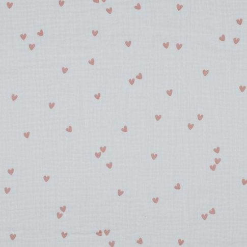 Tissu Double gaze Petits coeurs roses sur fond Blanc