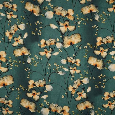 Tissu Viscose extensible Mia Floral sur fond Vert foncé