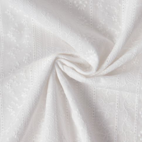 Tissu Coton Jersey Pearl Broderie anglaise sur fond Blanc