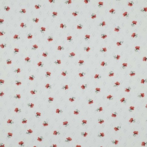 Tissu Jersey Coton ajouré Petites roses rouges sur fond Blanc