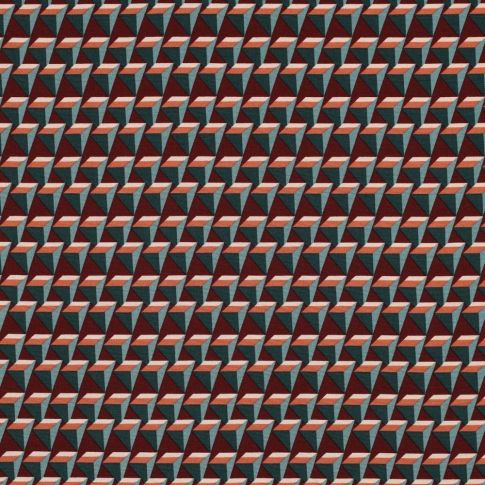 Tissu Popeline de Viscose extensible Triangles 3D sur fond Bordeaux