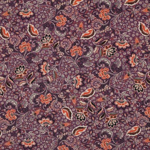 Tissu Popeline de Viscose extensible Floral sur fond Violine